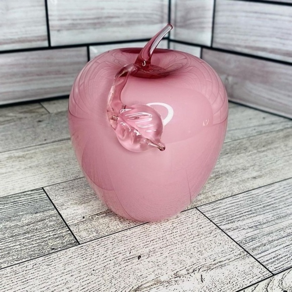 Vintage Fenton Art Glass Apple Paper Weight Pink Dusty Rose